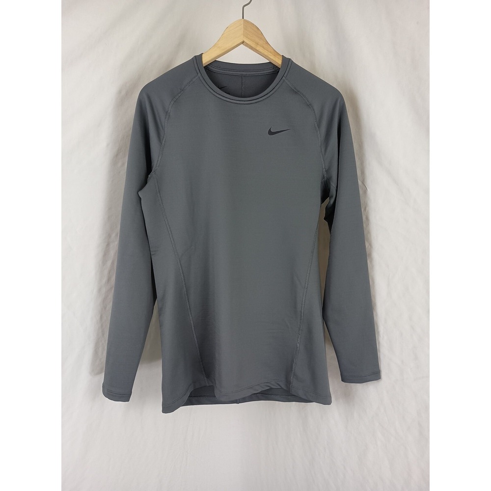 Nike Pro Shirt Mens Medium M Slim Fit Gray Long Sleeve Training Performance Logo